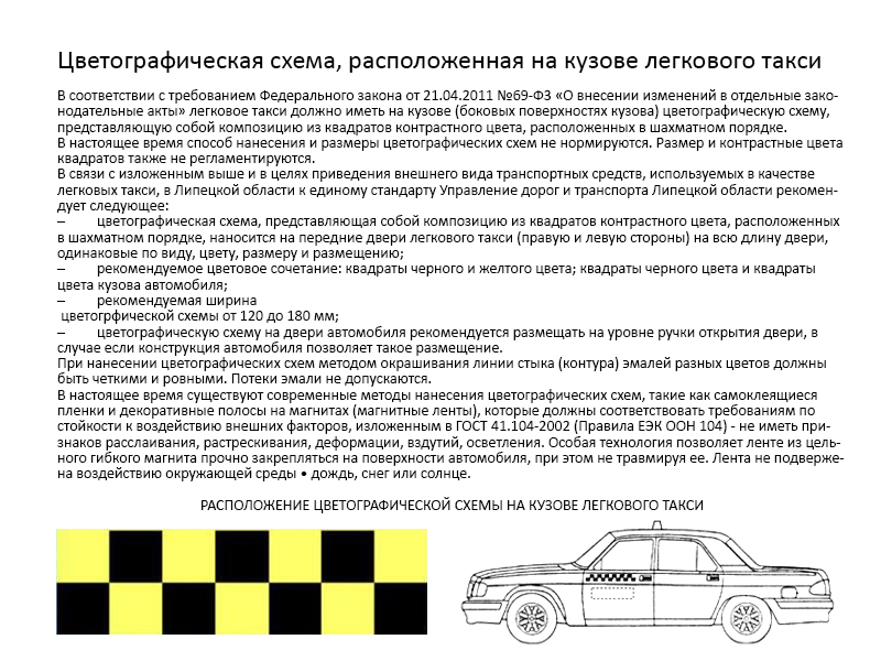 Цветографическая схема легкового такси. Водитель такси обязан